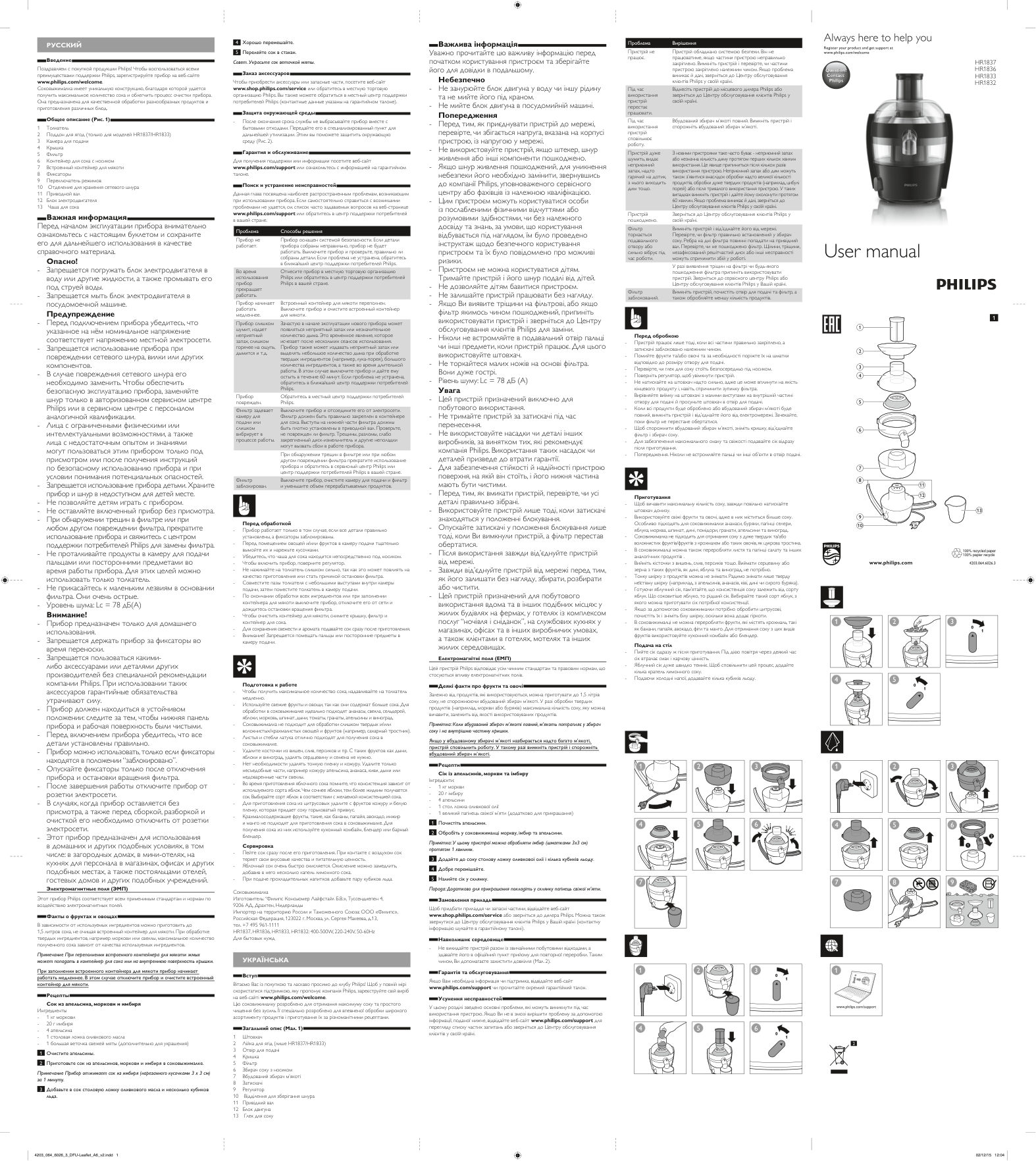 Соковыжималка электрическая Philips HR1832/00