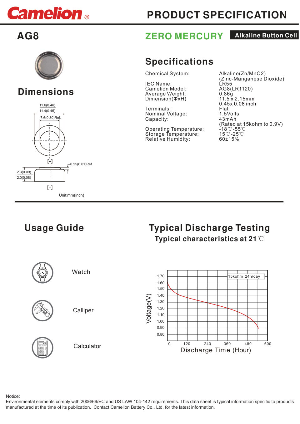 Батарейка Camelion G 8 LR55 (AG8/G8/LR1120/391A/191)
