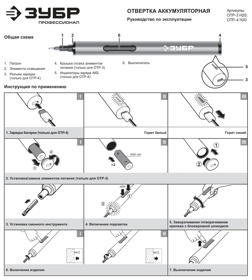 Аккумуляторная отвертка Зубр "Профессионал" ОТР-4 Н20