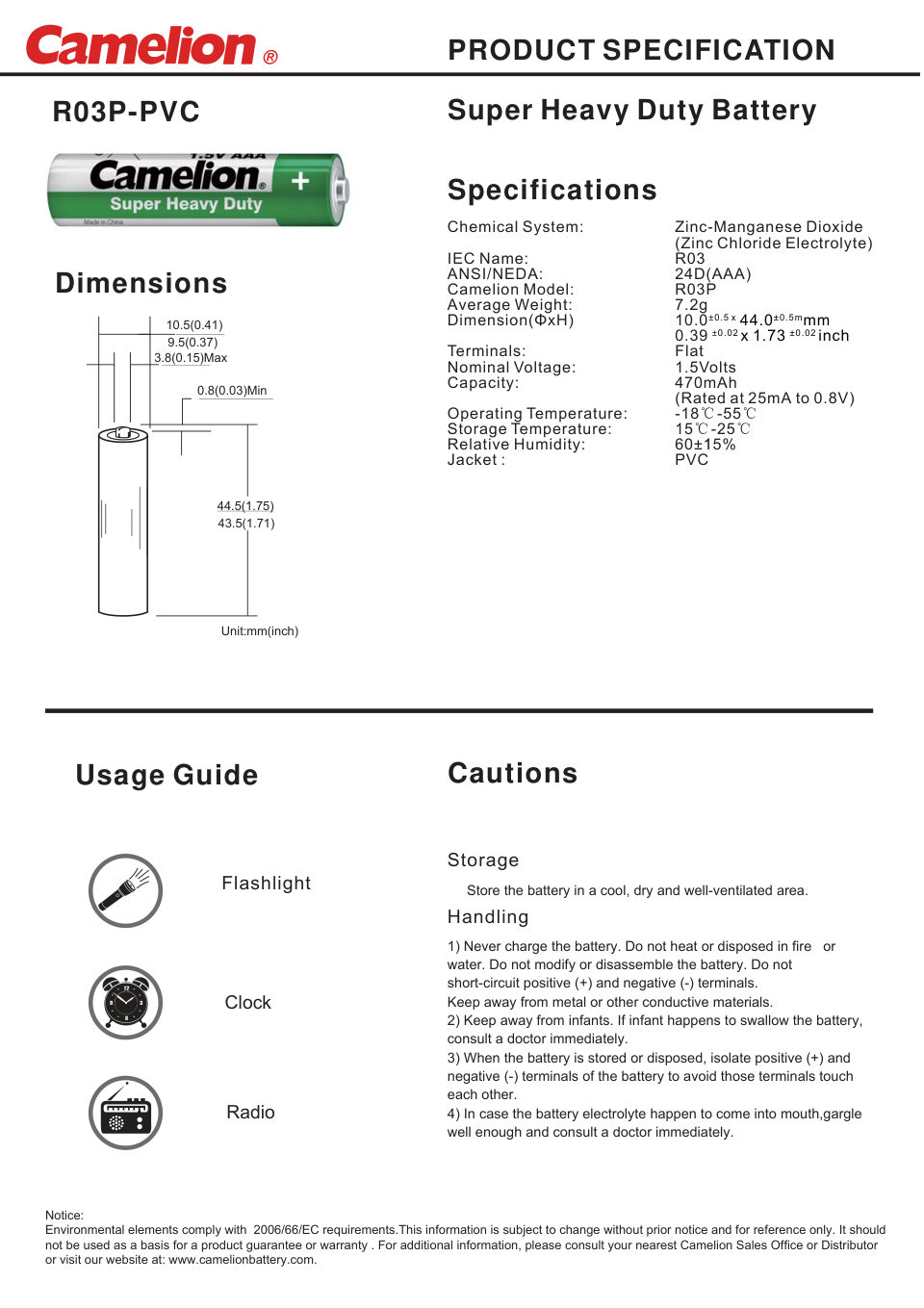 Батарейка Camelion R03P-BP4G