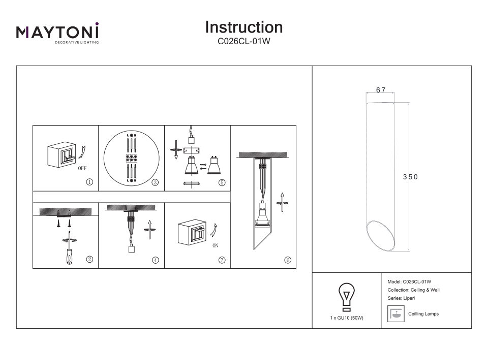 Светильник потолочный Technical C026CL-01W белый/белый