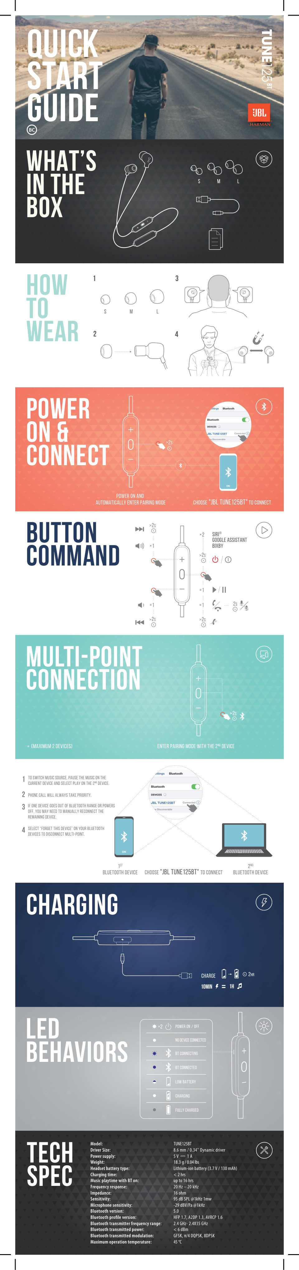 Беспроводные наушники JBL Tune 125BT черный 2021