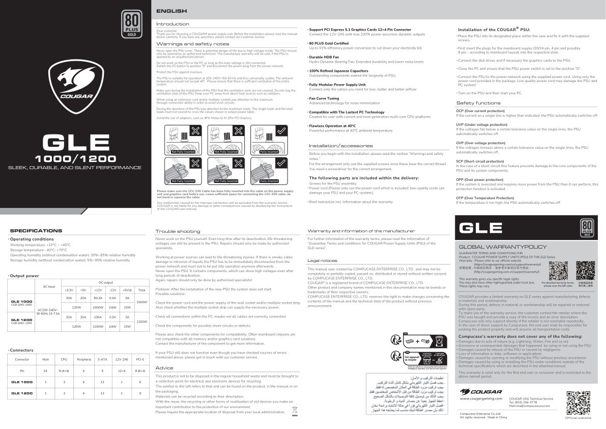 Блок питания Cougar GLE 1200 [CGR GMX-1200]