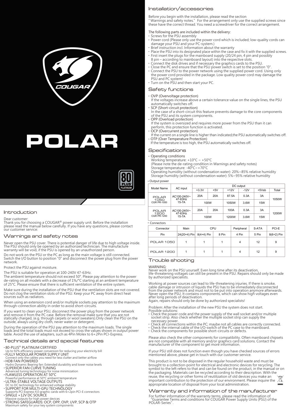 Блок питания Cougar POLAR 1200 [31PL120001P01]