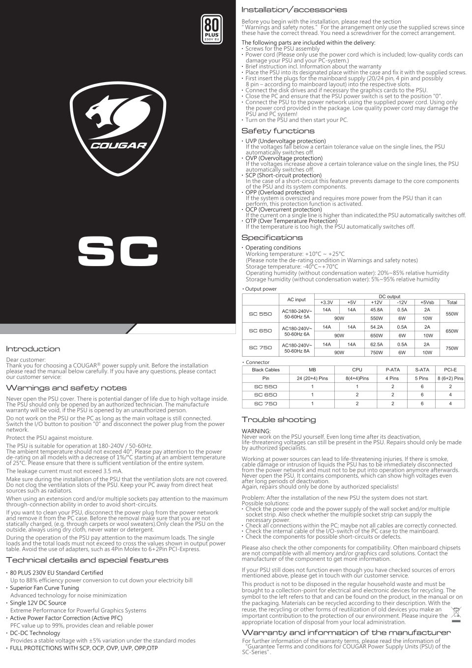 Блок питания Cougar SC 650 [31SA065.6433P]