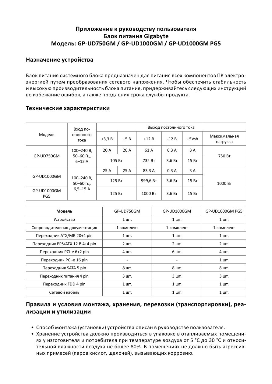 Блок питания GIGABYTE UD1000GM PG5 [GP-UD1000GM PG5]