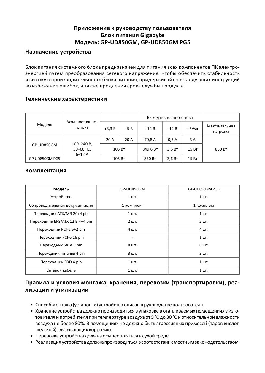 Блок питания GIGABYTE UD850GM [GP-UD850GM]