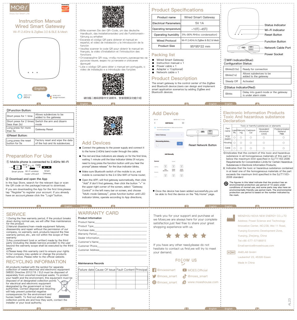 Центр управления умным домом MOES Zigbee + Bluetooth MHUB