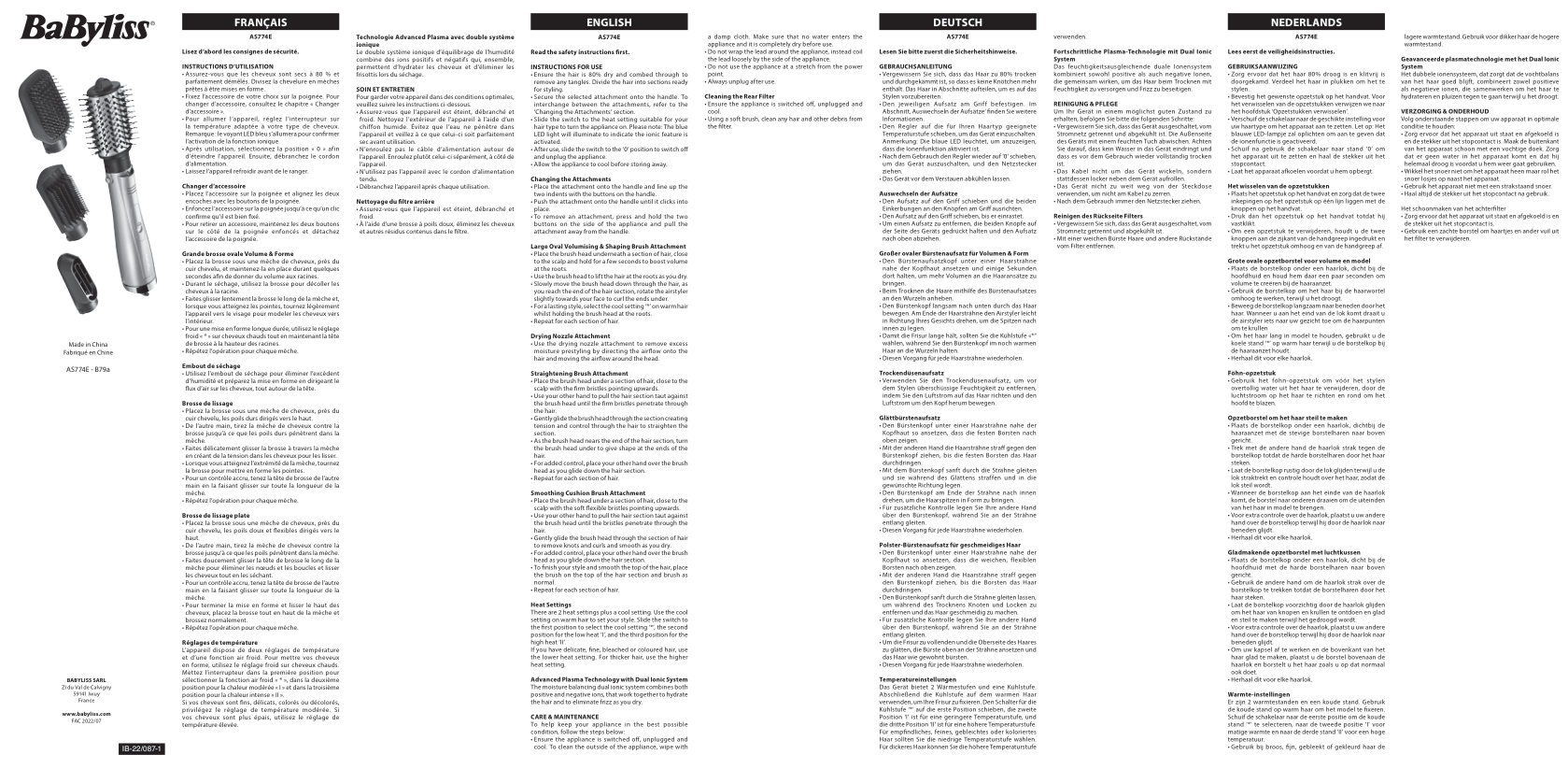 Фен-щетка BaByliss AS774E голубой/черный