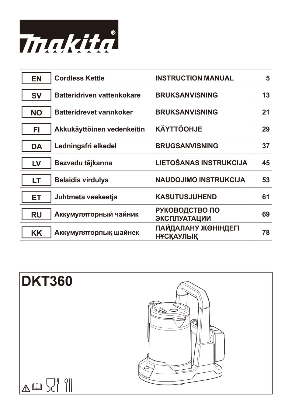 Электрочайник Makita DKT360Z