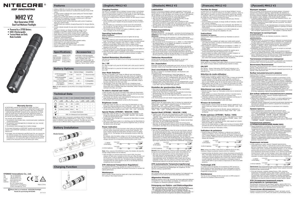 Фонарь EDC Nitecore MH12V2