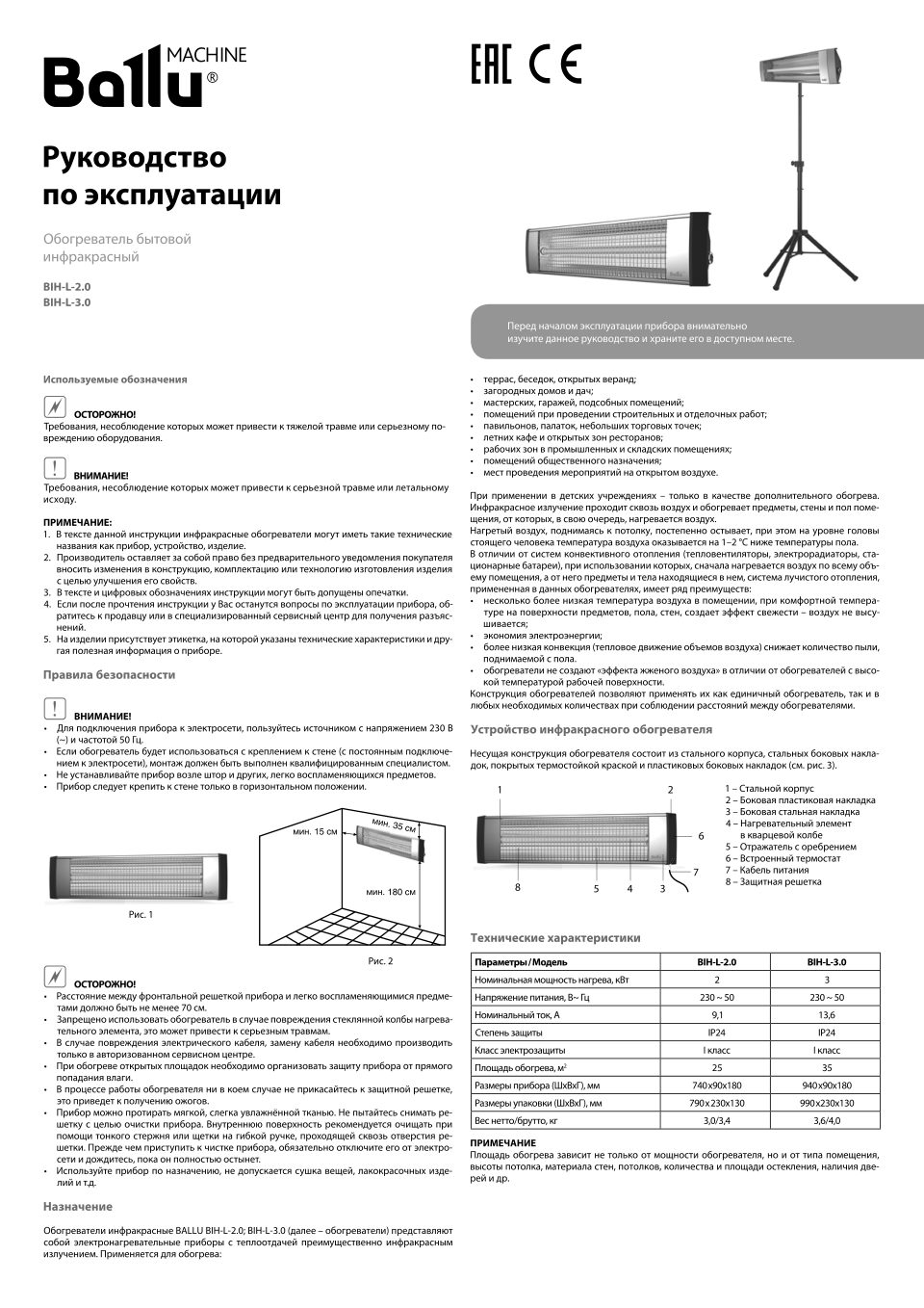 Инфракрасный обогреватель Ballu BIH-L-2.0