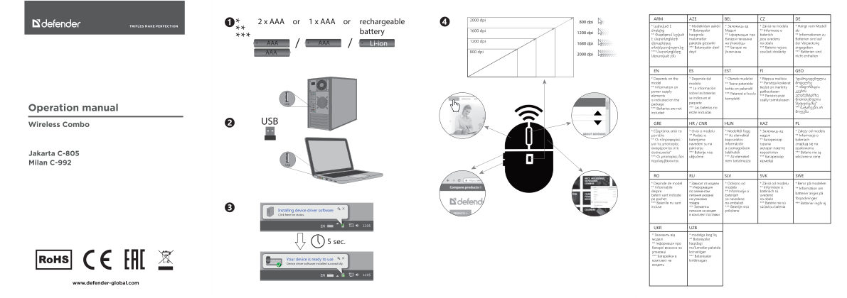 Клавиатура+мышь беспроводная Defender Milan C-992