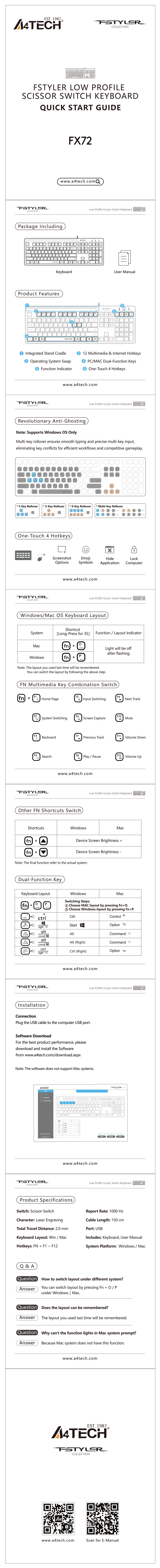 Клавиатура проводная A4tech Fstyler FX72