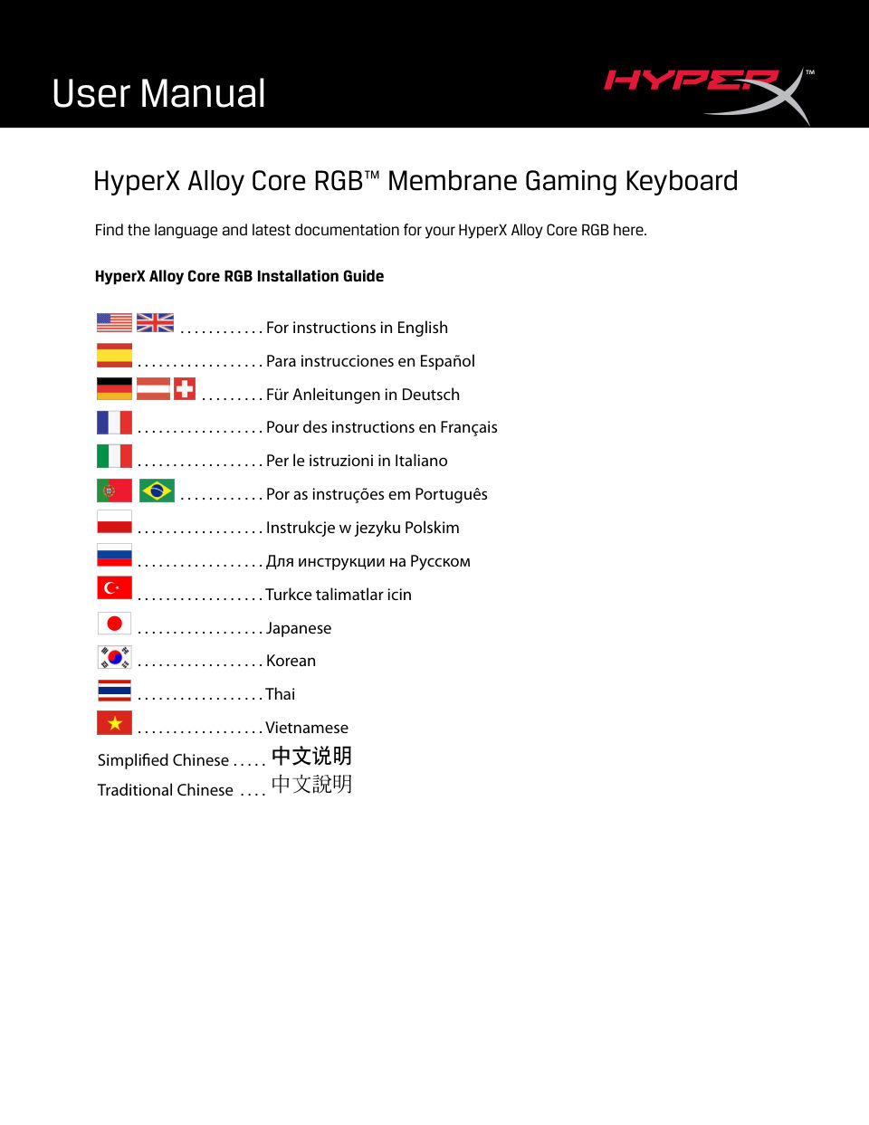 Клавиатура проводная HyperX Alloy Core RGB