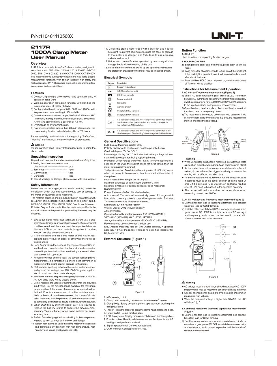 Клещи токоизмерительные UNI-T UT2117R
