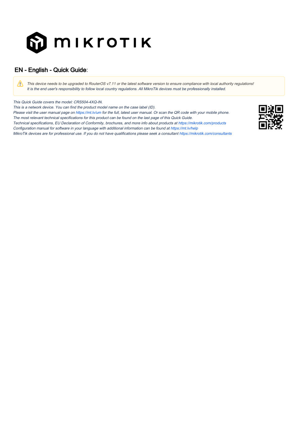 Коммутатор MikroTik CRS504-4XQ-IN
