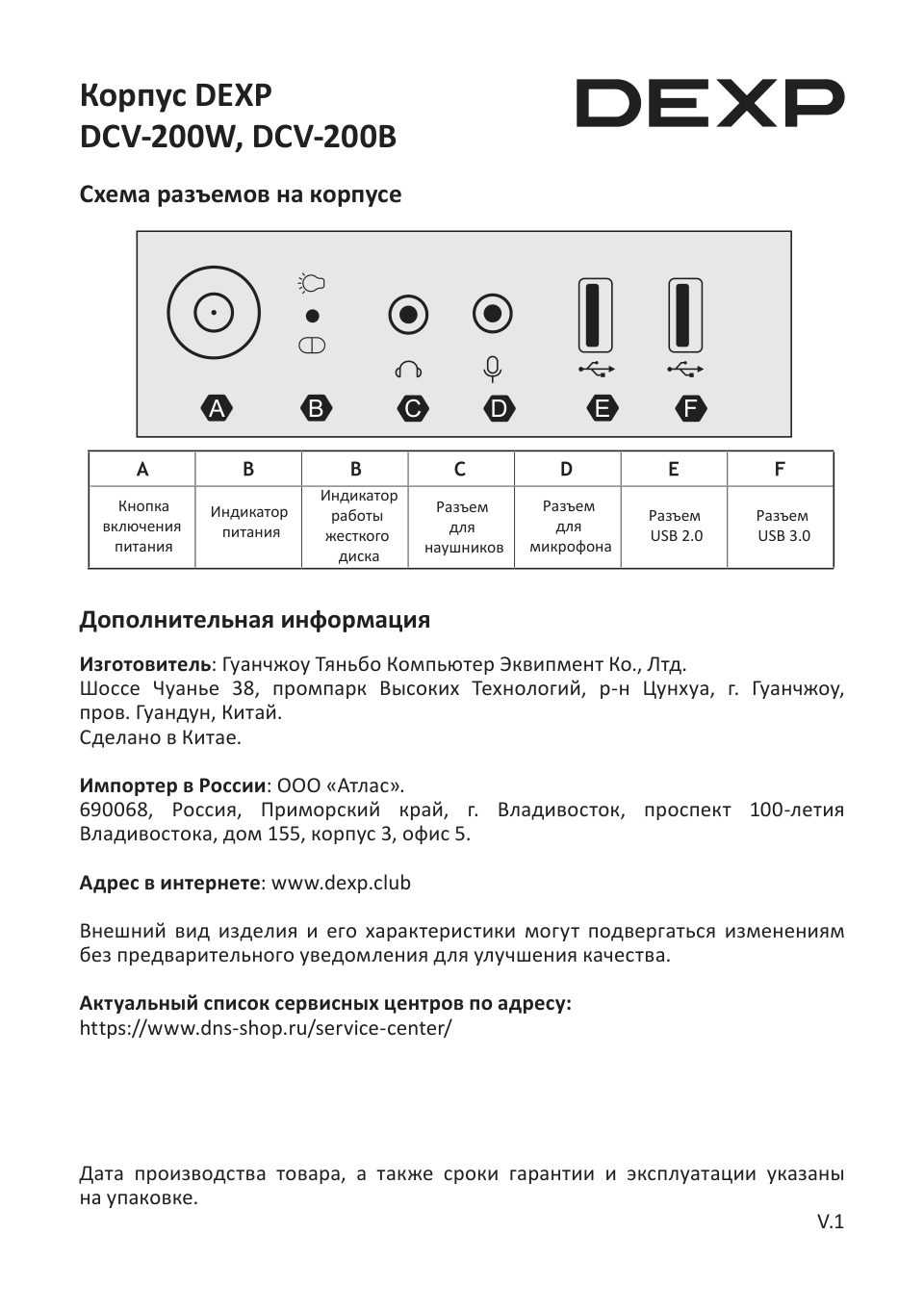 Корпус DEXP DCV-200W