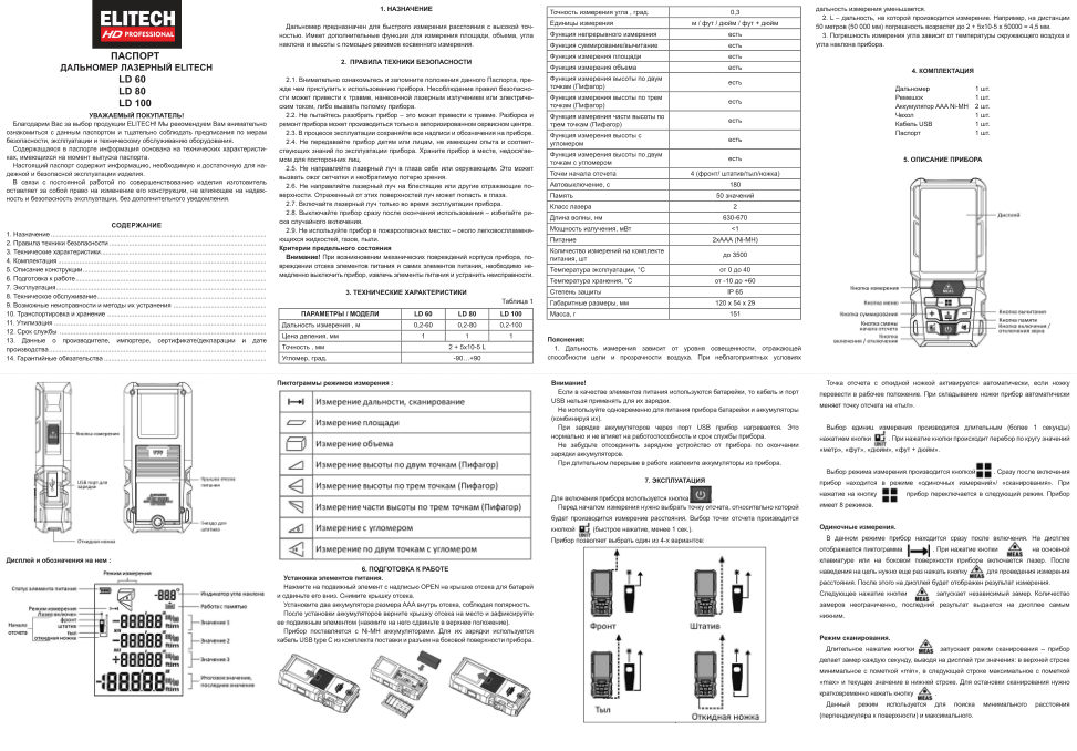 Лазерный дальномер ELITECH HD LD 100