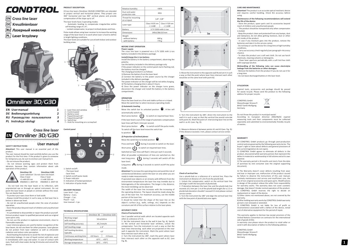 Лазерный нивелир Condtrol Omniliner G3D