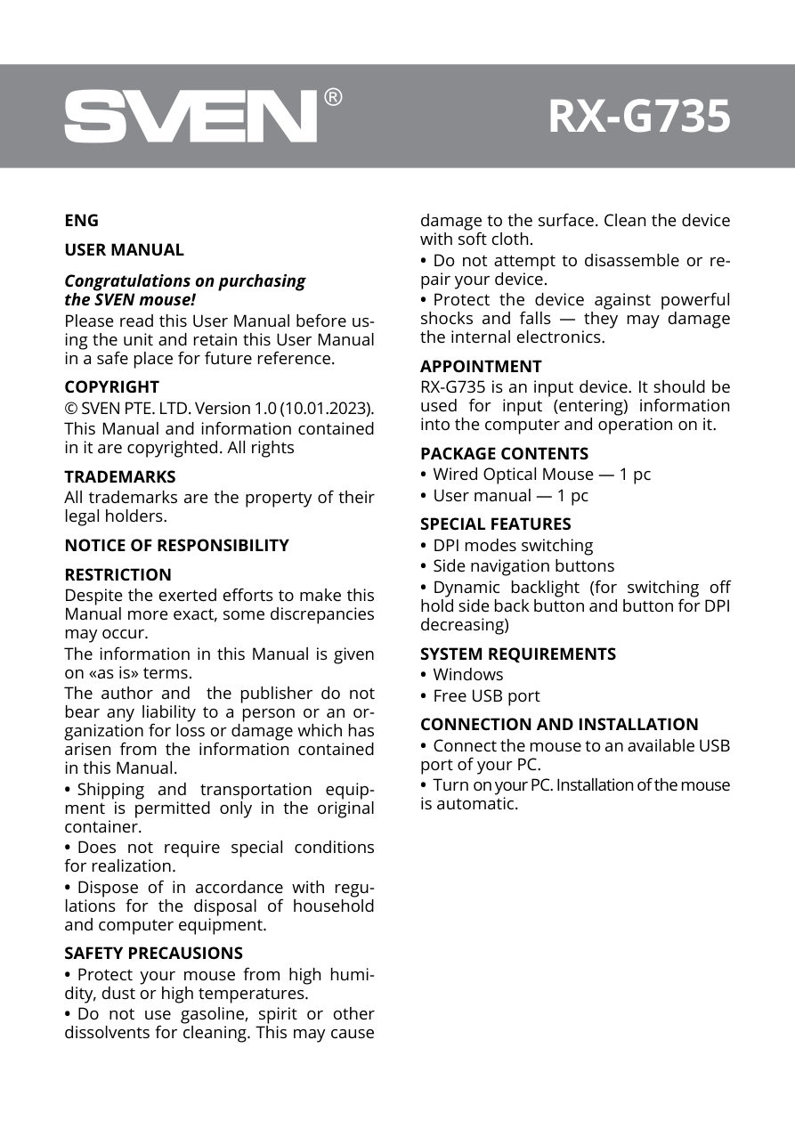 Мышь SVEN RX-G735