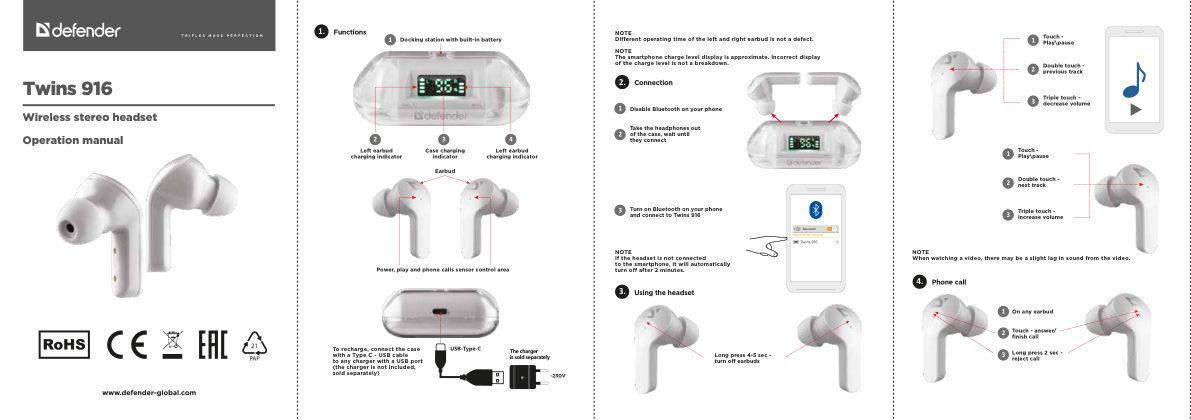 Наушники TWS Defender Twins 916 белый 2024