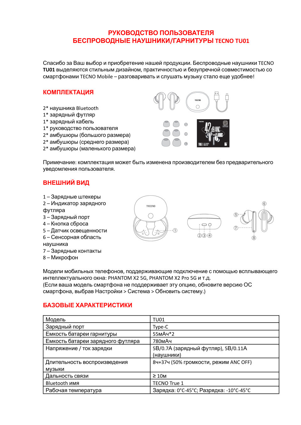 Наушники TWS Tecno True 1 Air черный 2024