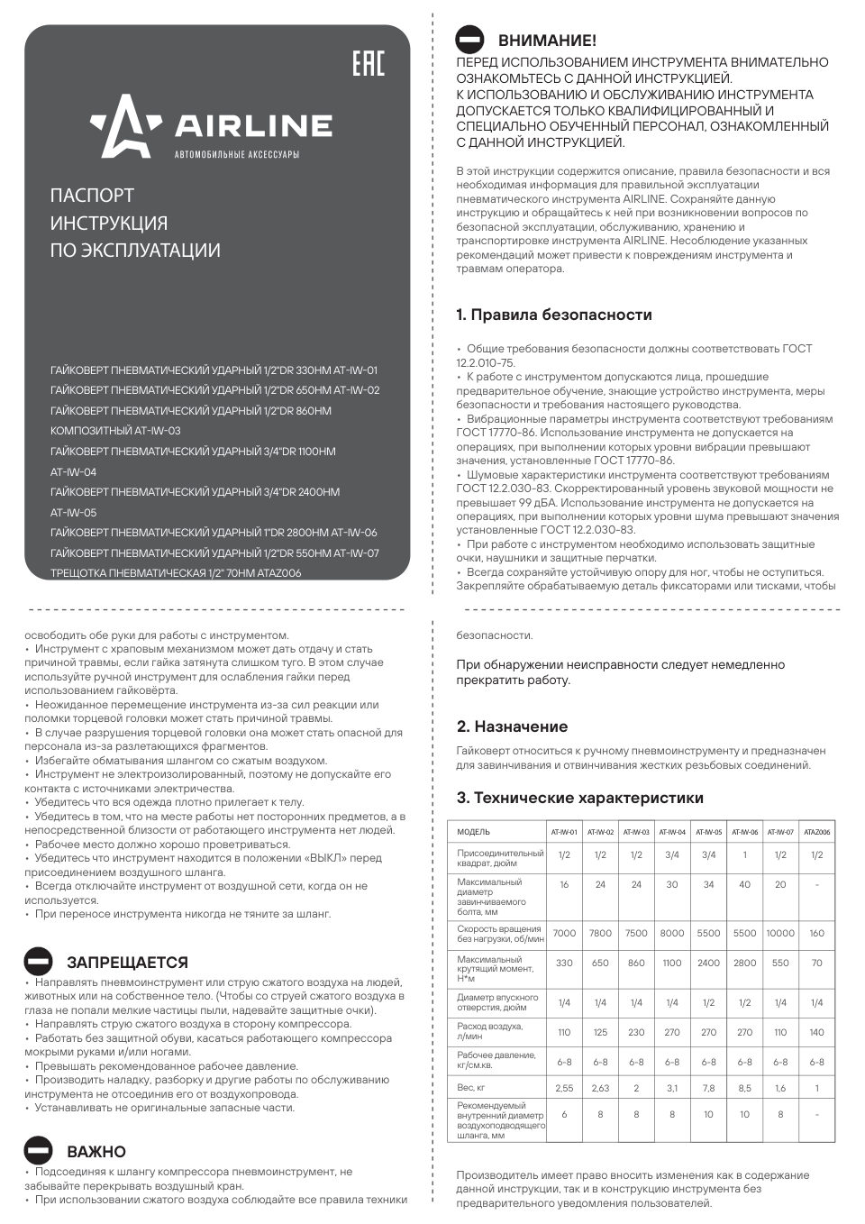 Пневмогайковерт AIRLINE AT-IW-02