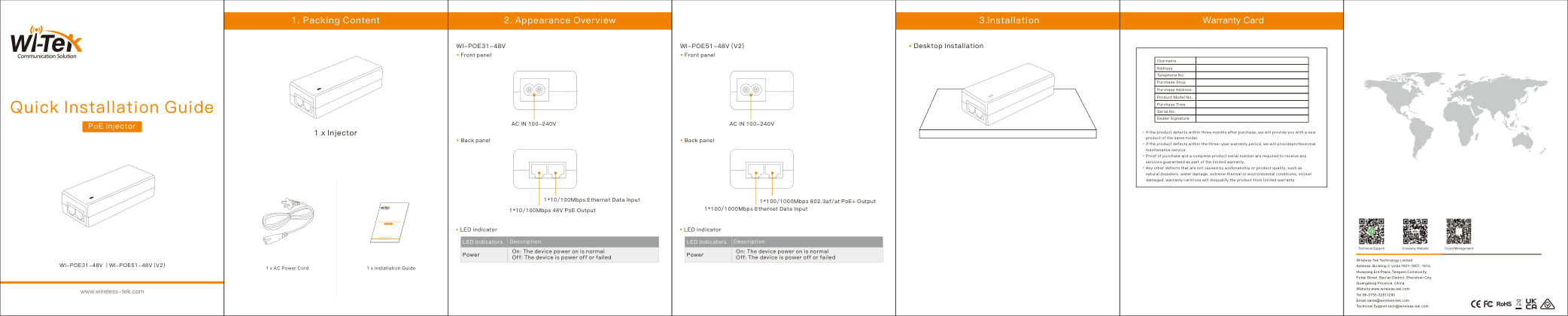 Инжектор PoE Wi-Tek WI-POE51/POE31-48V