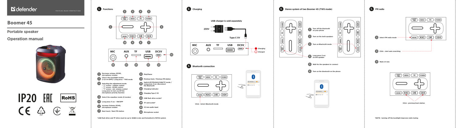 Портативная аудиосистема Defender Boomer 45,