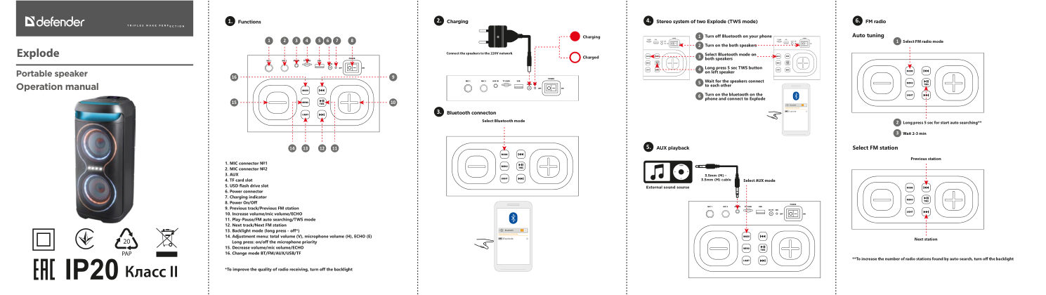 Портативная аудиосистема Defender Explode,