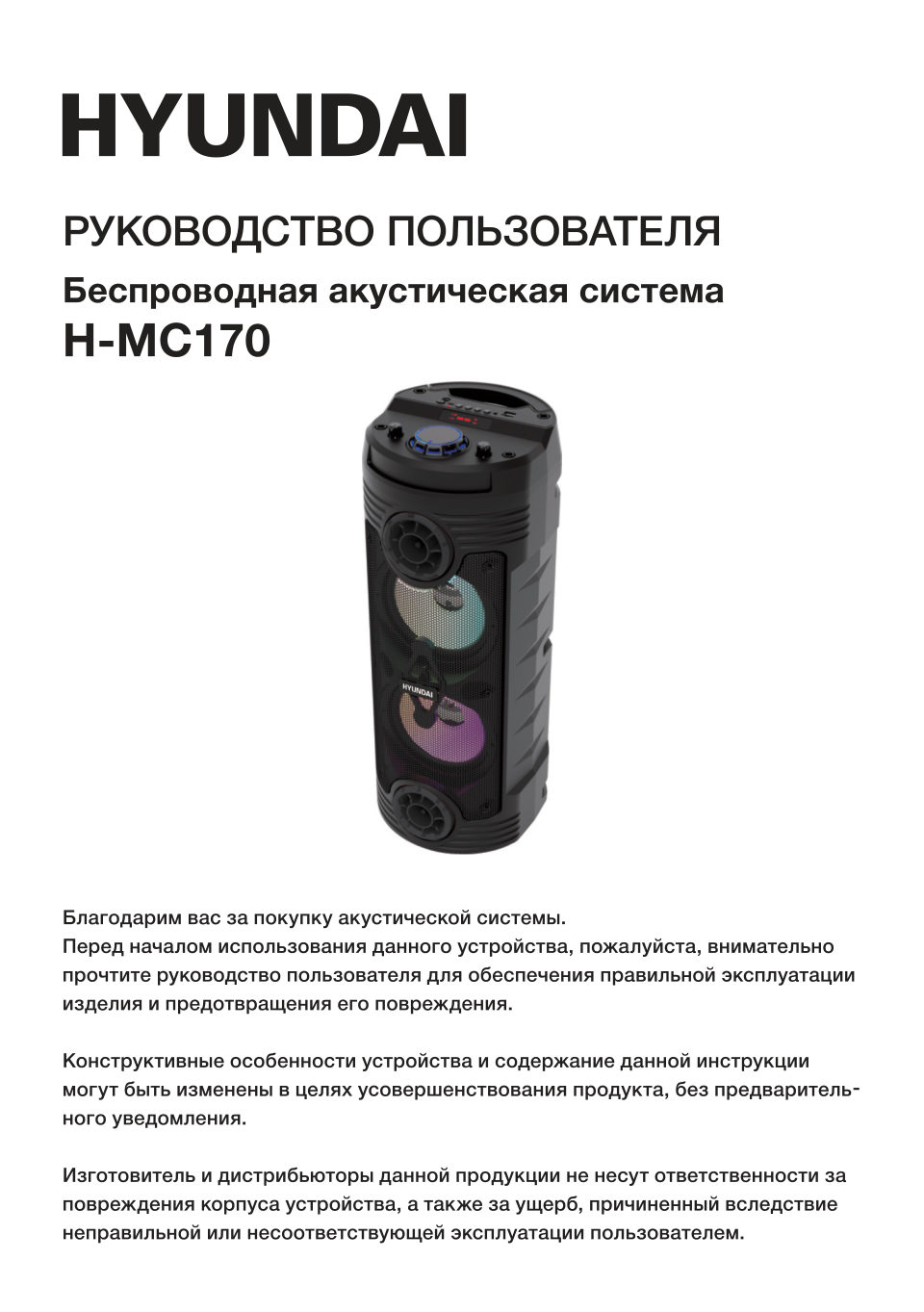 Портативная аудиосистема Hyundai H-MC170,
