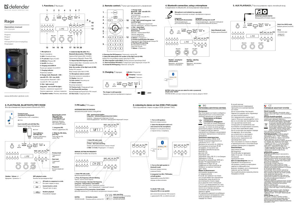 Портативная колонка Defender Rage,