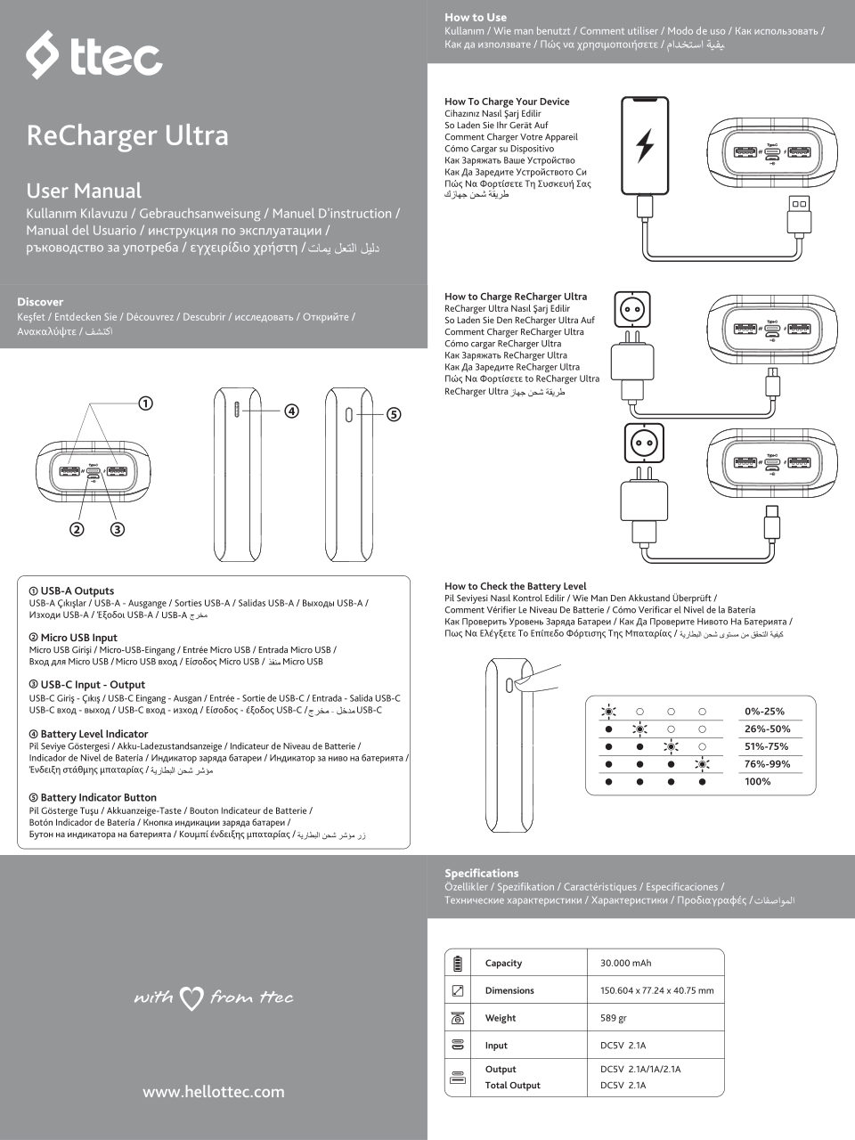 Портативный аккумулятор TTEC ReCharger Ultra
