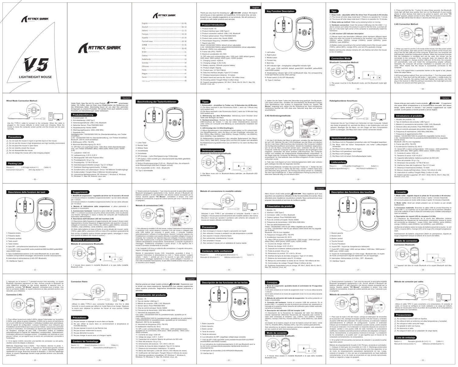 Мышь беспроводная/проводная Attack Shark V5 [SharkV5White]