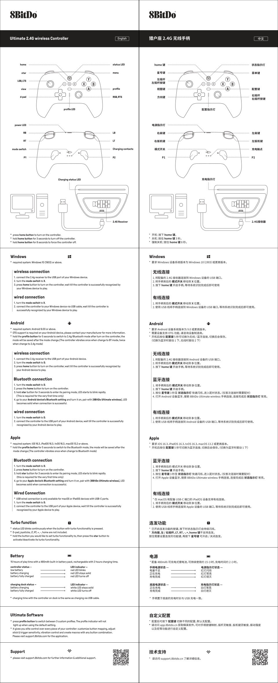 Геймпад беспроводной/проводной 8BitDo Ultimate 2.4G (Genshin Impact)