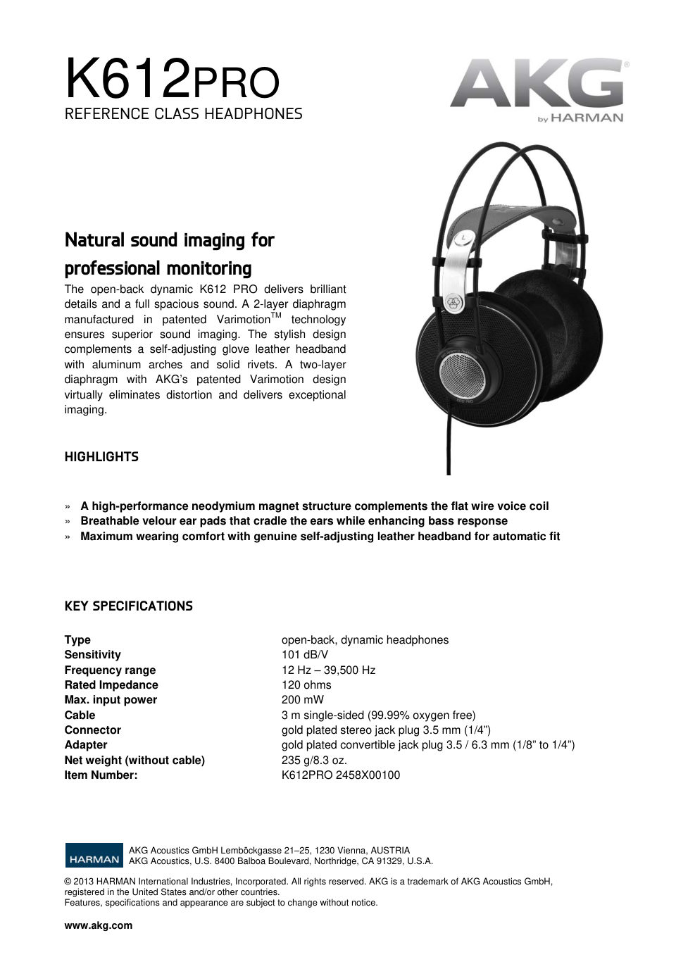 Проводные наушники AKG K612 PRO