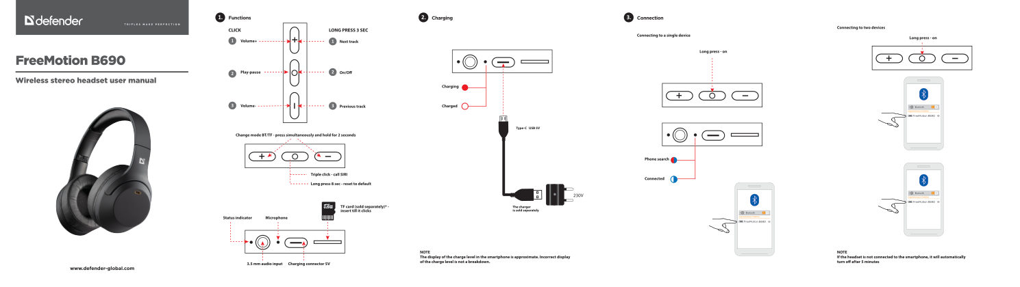 Беспроводные/проводные наушники Defender FreeMotion B690