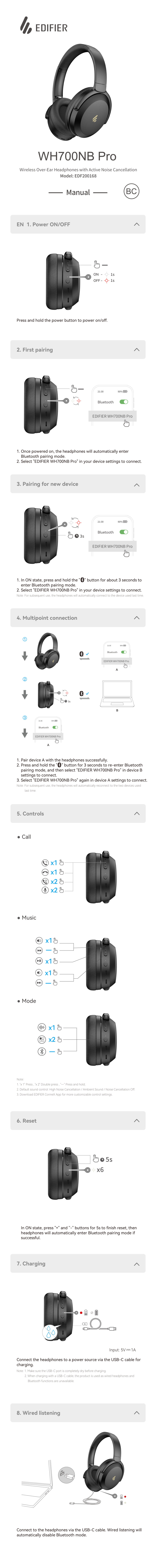 Беспроводные/проводные наушники Edifier WH700NB Pro серый 2025