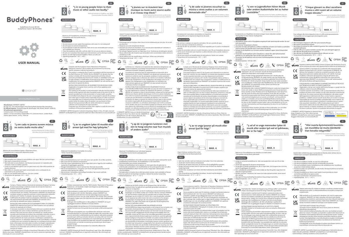 Проводные наушники ONANOFF Buddyphones Explore+ желтый 2021