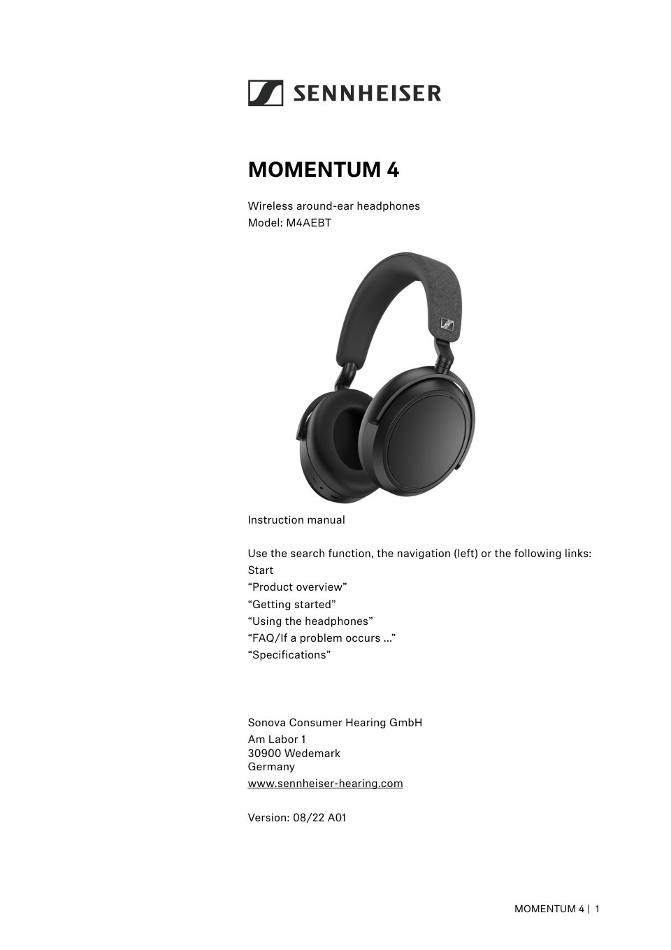 Беспроводные/проводные наушники Sennheiser MOMENTUM 4 белый 2022