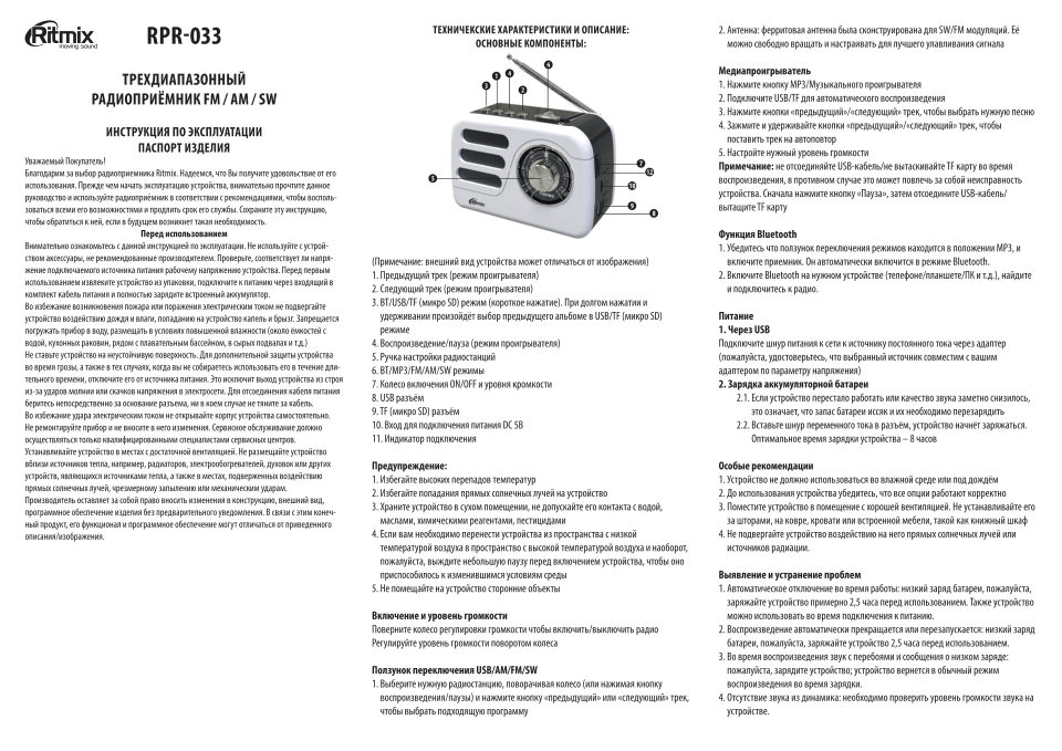 Радиоприемник Ritmix RPR-033