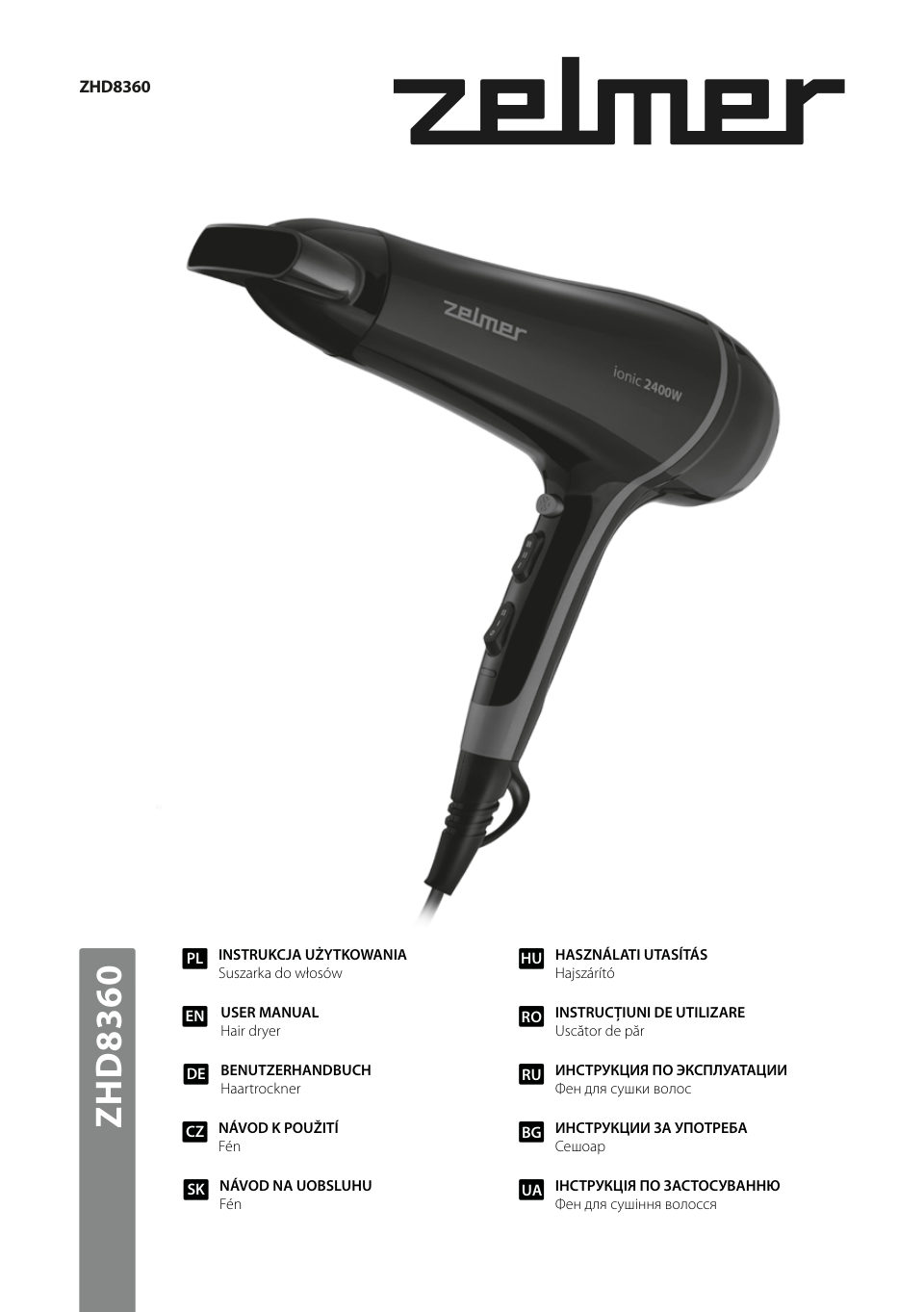 Фен Zelmer ZHD8360 черный/розовый