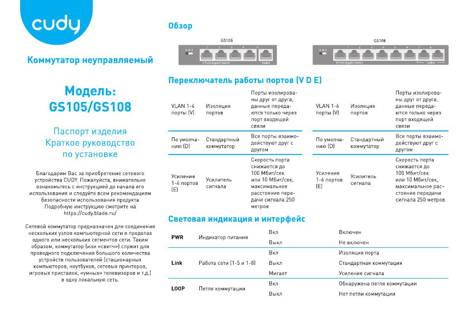 Коммутатор Cudy GS108