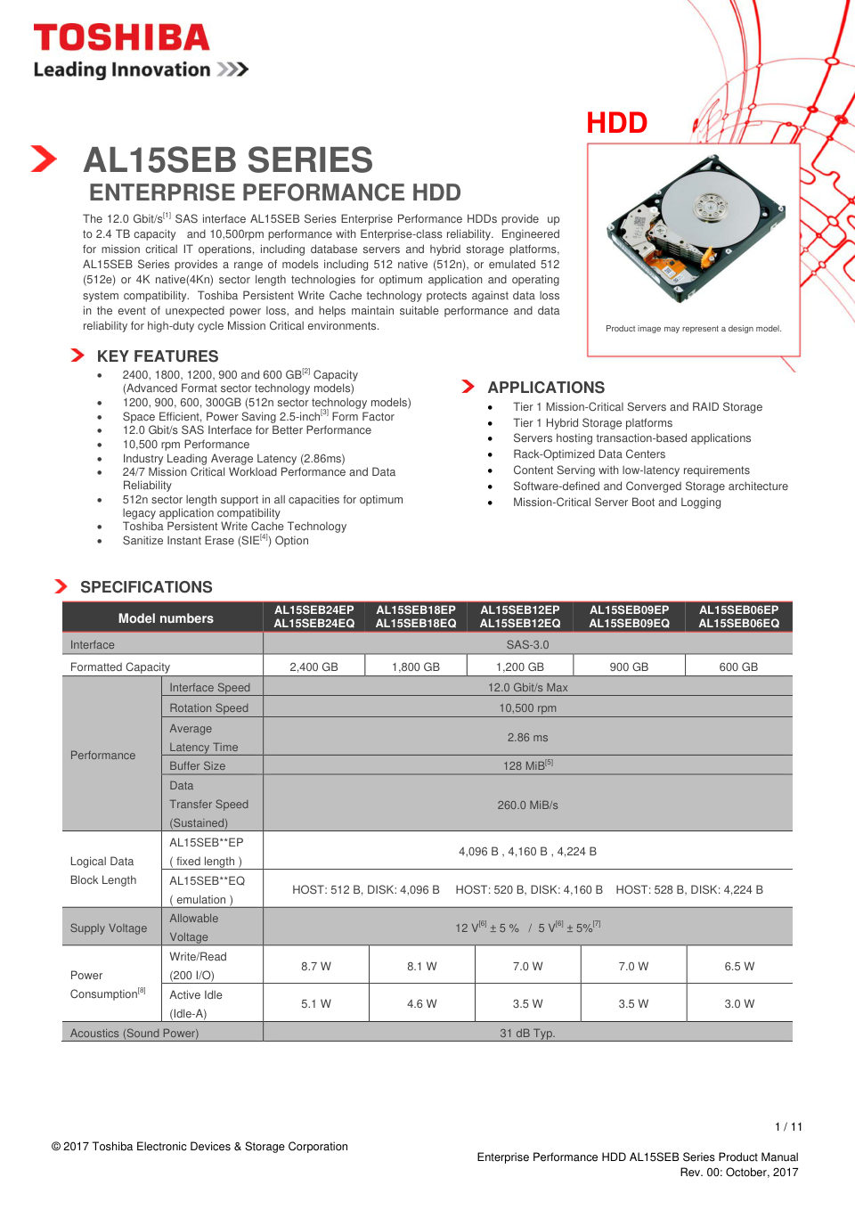 SFF (2.5") Серверный HDD Toshiba AL15SE Series