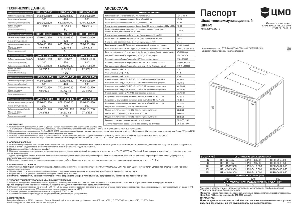 Шкаф коммутационный ЦМО ШРН-Э-18.650
