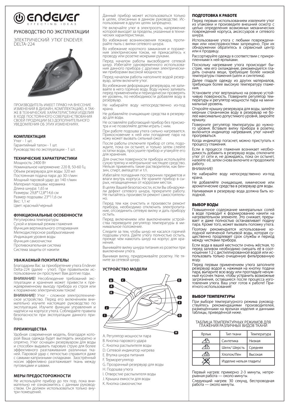 Утюг Endever Delta-224