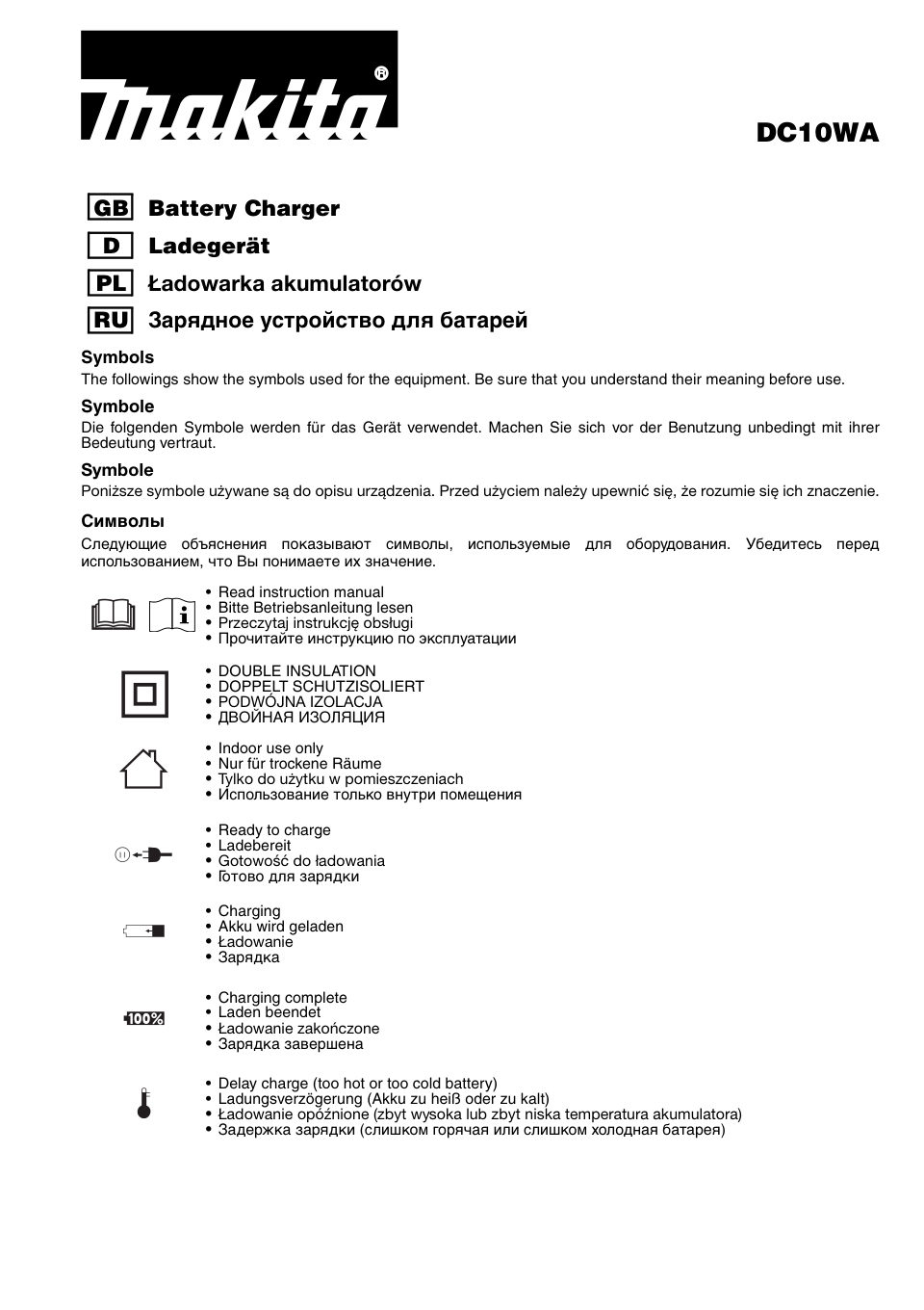 Зарядное устройство Makita DC10WA CXT 12V