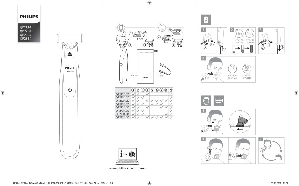 Триммер Philips OneBlade QP2834/20 черный/зеленый